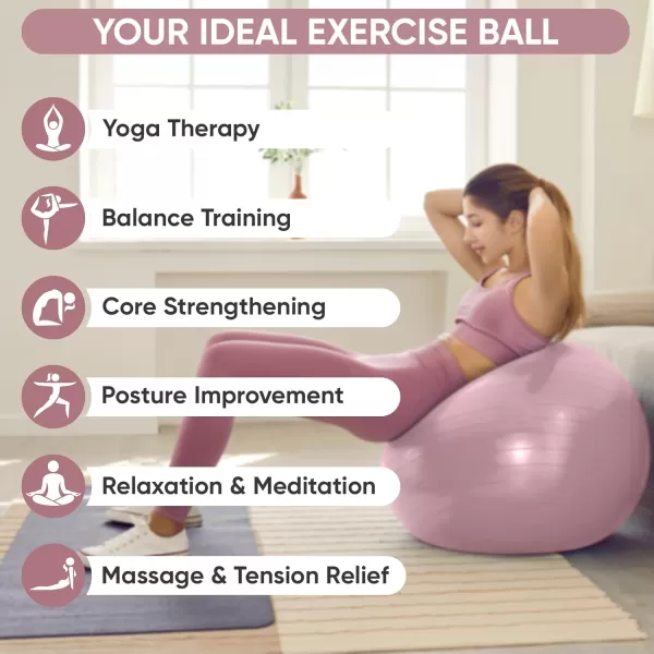 APEXUP Yoga Ball Exercise Ball Anti Slip Stability Ball Chair Heavy Duty Large Gym Ball for Fitness Balance Core Workout and Physical TherapyPink