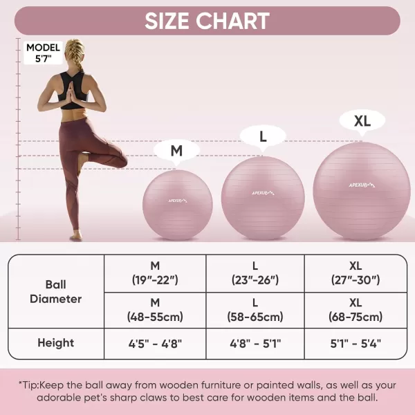 APEXUP Yoga Ball Exercise Ball Anti Slip Stability Ball Chair Heavy Duty Large Gym Ball for Fitness Balance Core Workout and Physical TherapyPink