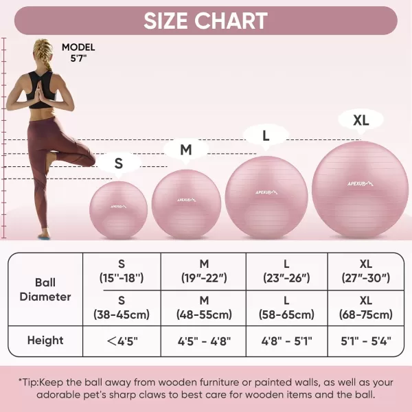 APEXUP Yoga Ball Exercise Ball Anti Slip Stability Ball Chair Heavy Duty Large Gym Ball for Fitness Balance Core Workout and Physical TherapyPink