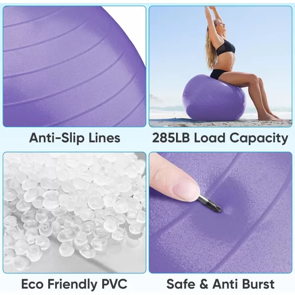 APEXUP Yoga Ball Exercise Ball Anti Slip Stability Ball Chair Heavy Duty Large Gym Ball for Fitness Balance Core Workout and Physical TherapyPurple
