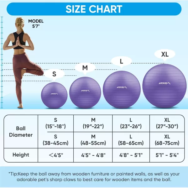 APEXUP Yoga Ball Exercise Ball Anti Slip Stability Ball Chair Heavy Duty Large Gym Ball for Fitness Balance Core Workout and Physical TherapyPurple