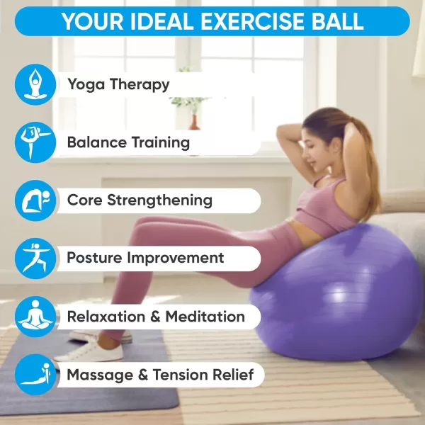 APEXUP Yoga Ball Exercise Ball Anti Slip Stability Ball Chair Heavy Duty Large Gym Ball for Fitness Balance Core Workout and Physical TherapyPurple
