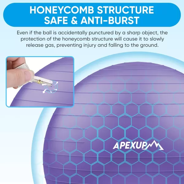 APEXUP Yoga Ball Exercise Ball Anti Slip Stability Ball Chair Heavy Duty Large Gym Ball for Fitness Balance Core Workout and Physical TherapyPurple