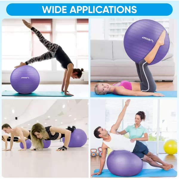 APEXUP Yoga Ball Exercise Ball Anti Slip Stability Ball Chair Heavy Duty Large Gym Ball for Fitness Balance Core Workout and Physical TherapyPurple