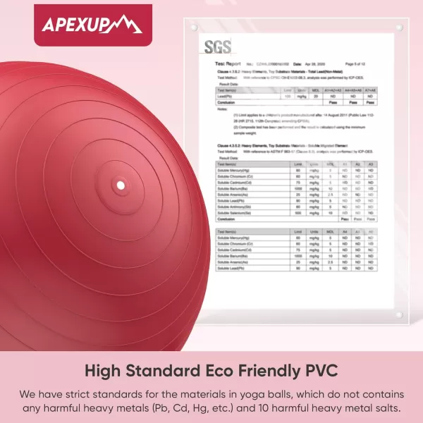 APEXUP Yoga Ball Exercise Ball Anti Slip Stability Ball Chair Heavy Duty Large Gym Ball for Fitness Balance Core Workout and Physical TherapyRed