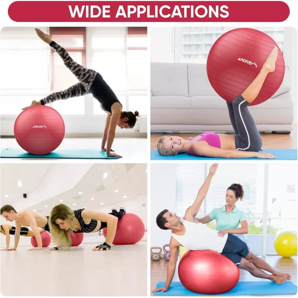 APEXUP Yoga Ball Exercise Ball Anti Slip Stability Ball Chair Heavy Duty Large Gym Ball for Fitness Balance Core Workout and Physical TherapyRed
