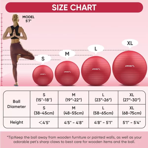 APEXUP Yoga Ball Exercise Ball Anti Slip Stability Ball Chair Heavy Duty Large Gym Ball for Fitness Balance Core Workout and Physical TherapyRed
