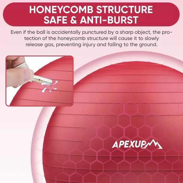 APEXUP Yoga Ball Exercise Ball Anti Slip Stability Ball Chair Heavy Duty Large Gym Ball for Fitness Balance Core Workout and Physical TherapyRed