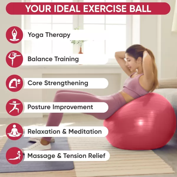 APEXUP Yoga Ball Exercise Ball Anti Slip Stability Ball Chair Heavy Duty Large Gym Ball for Fitness Balance Core Workout and Physical TherapyRed