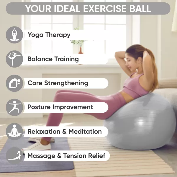 APEXUP Yoga Ball Exercise Ball Anti Slip Stability Ball Chair Heavy Duty Large Gym Ball for Fitness Balance Core Workout and Physical TherapySilver