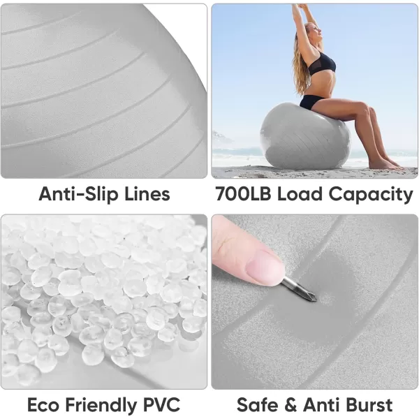 APEXUP Yoga Ball Exercise Ball Anti Slip Stability Ball Chair Heavy Duty Large Gym Ball for Fitness Balance Core Workout and Physical TherapySilver