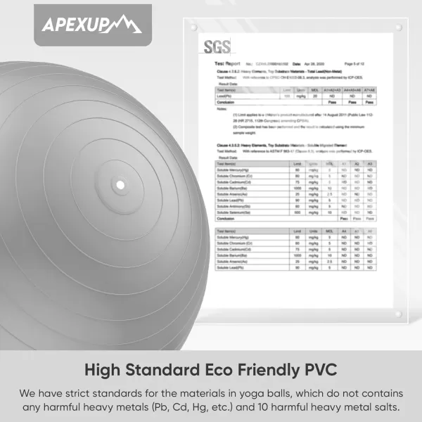 APEXUP Yoga Ball Exercise Ball Anti Slip Stability Ball Chair Heavy Duty Large Gym Ball for Fitness Balance Core Workout and Physical TherapySilver