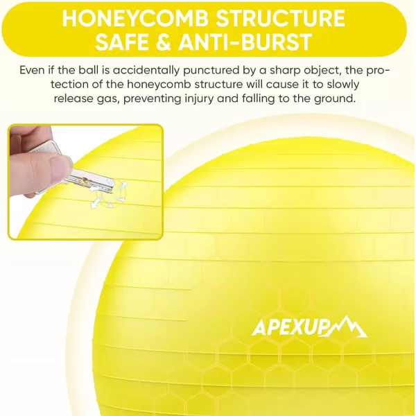 APEXUP Yoga Ball Exercise Ball Anti Slip Stability Ball Chair Heavy Duty Large Gym Ball for Fitness Balance Core Workout and Physical TherapyYellow