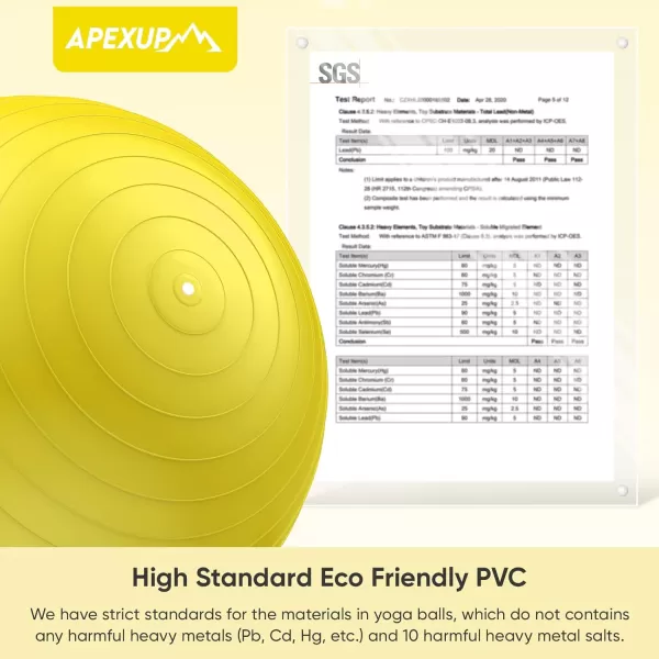 APEXUP Yoga Ball Exercise Ball Anti Slip Stability Ball Chair Heavy Duty Large Gym Ball for Fitness Balance Core Workout and Physical TherapyYellow