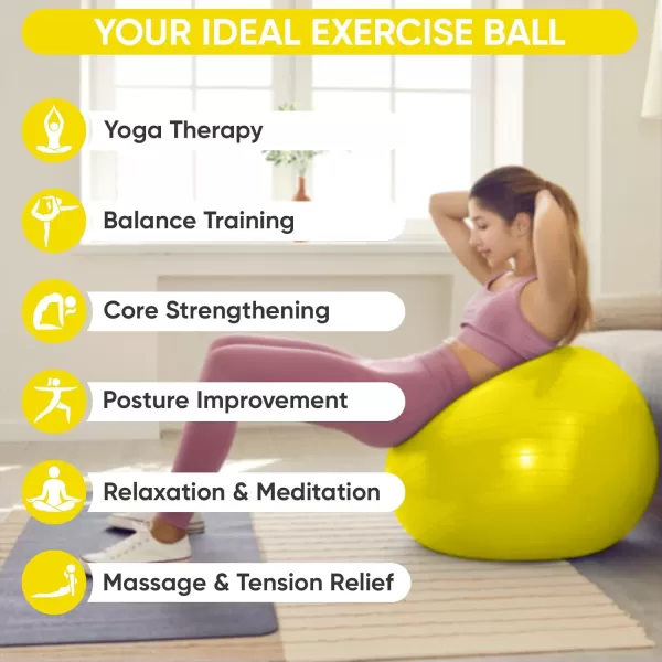 APEXUP Yoga Ball Exercise Ball Anti Slip Stability Ball Chair Heavy Duty Large Gym Ball for Fitness Balance Core Workout and Physical TherapyYellow