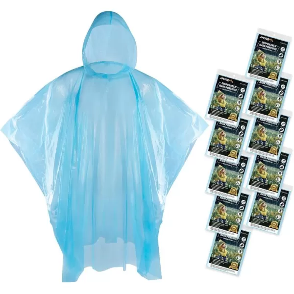 APEXUP Disposable Rain Ponchos for Adults Emergency Rain Poncho for Camping Hiking TravellingBlue 10 Pack