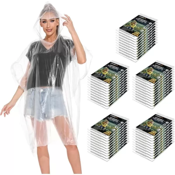 APEXUP Disposable Rain Ponchos for Adults Emergency Rain Poncho for Camping Hiking TravellingClear 50 Pack
