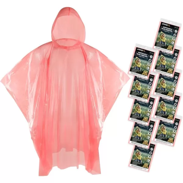 APEXUP Disposable Rain Ponchos for Adults Emergency Rain Poncho for Camping Hiking TravellingRed 10 Pack
