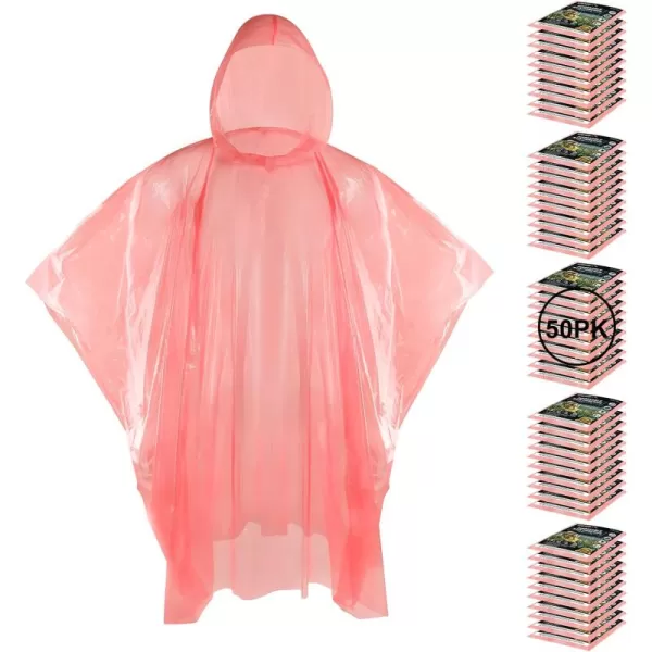 APEXUP Disposable Rain Ponchos for Adults Emergency Rain Poncho for Camping Hiking TravellingRed 50 Pack