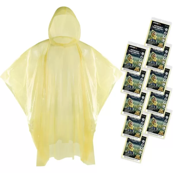 APEXUP Disposable Rain Ponchos for Adults Emergency Rain Poncho for Camping Hiking TravellingYellow 10 Pack