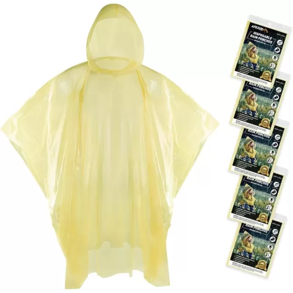 APEXUP Disposable Rain Ponchos for Adults Emergency Rain Poncho for Camping Hiking TravellingYellow 5 Pack