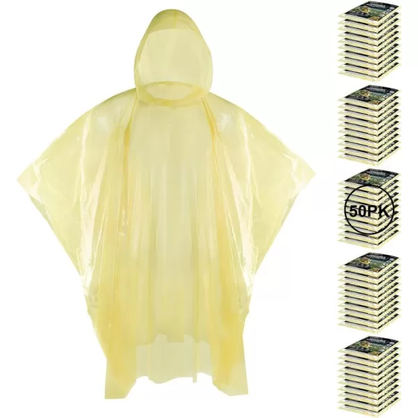 APEXUP Disposable Rain Ponchos for Adults Emergency Rain Poncho for Camping Hiking TravellingYellow 50 Pack