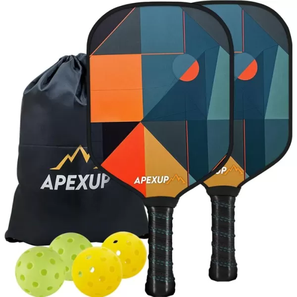 APEXUP Fiberglass Pickleball Paddles Premium Pickleball Paddles Set of 2 Pickle Ball Set with Ergonomic Cushion Grip 2 Pickleball Rackets 4 Pickleball 1 Portable BagGeometry