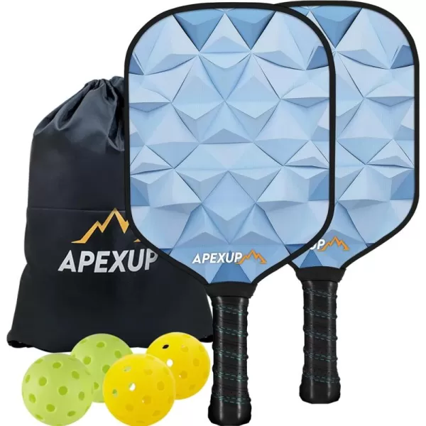 APEXUP Fiberglass Pickleball Paddles Premium Pickleball Paddles Set of 2 Pickle Ball Set with Ergonomic Cushion Grip 2 Pickleball Rackets 4 Pickleball 1 Portable BagIcecube