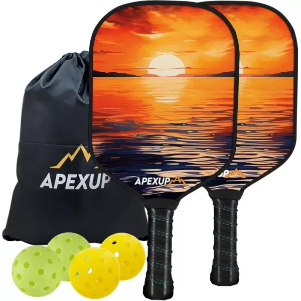 APEXUP Fiberglass Pickleball Paddles Premium Pickleball Paddles Set of 2 Pickle Ball Set with Ergonomic Cushion Grip 2 Pickleball Rackets 4 Pickleball 1 Portable BagSetting Sun