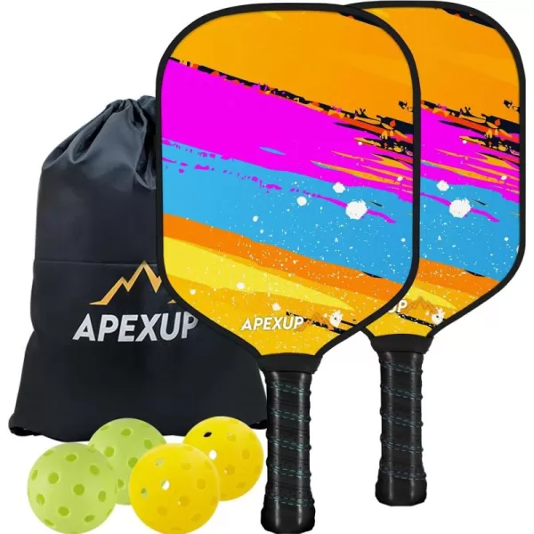APEXUP Fiberglass Pickleball Paddles Premium Pickleball Paddles Set of 2 Pickle Ball Set with Ergonomic Cushion Grip 2 Pickleball Rackets 4 Pickleball 1 Portable BagGraffiti