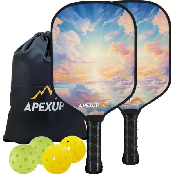 APEXUP Fiberglass Pickleball Paddles Premium Pickleball Paddles Set of 2 Pickle Ball Set with Ergonomic Cushion Grip 2 Pickleball Rackets 4 Pickleball 1 Portable BagCloud