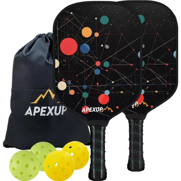 APEXUP Fiberglass Pickleball Paddles Premium Pickleball Paddles Set of 2 Pickle Ball Set with Ergonomic Cushion Grip 2 Pickleball Rackets 4 Pickleball 1 Portable BagColored ball