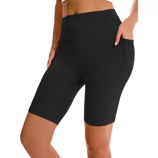 APEXUP Workout Shorts 8quot Biker Shorts Women High Waist Spandex Yoga Shorts with Side ampamp Inner PocketsBlack1pk