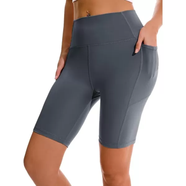APEXUP Workout Shorts 8quot Biker Shorts Women High Waist Spandex Yoga Shorts with Side ampamp Inner PocketsCharcoal1pk