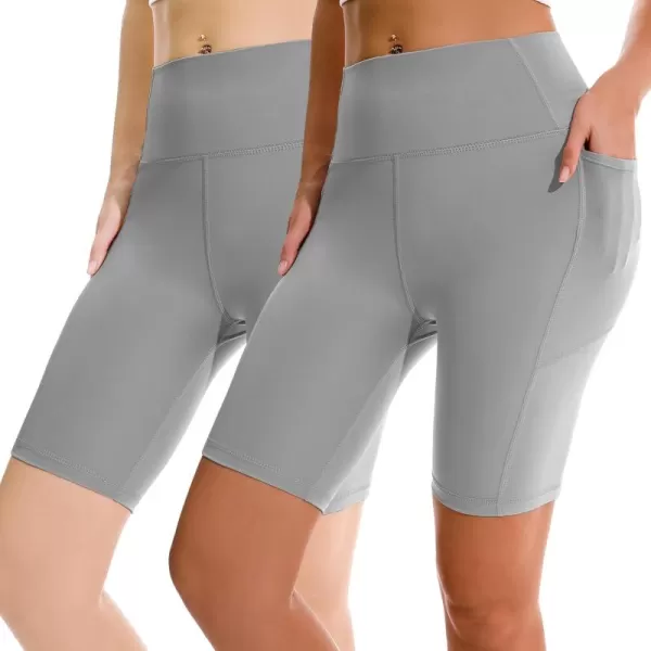 APEXUP Workout Shorts 8quot Biker Shorts Women High Waist Spandex Yoga Shorts with Side ampamp Inner PocketsChiseled Stone