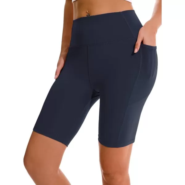 APEXUP Workout Shorts 8quot Biker Shorts Women High Waist Spandex Yoga Shorts with Side ampamp Inner PocketsNavy1pk