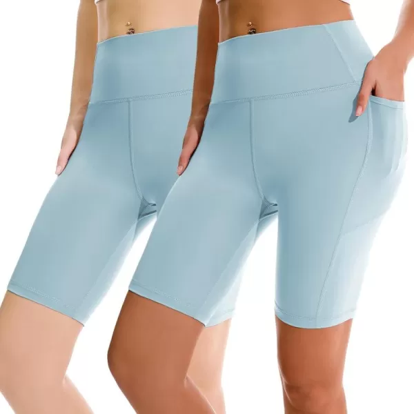 APEXUP Workout Shorts 8quot Biker Shorts Women High Waist Spandex Yoga Shorts with Side ampamp Inner PocketsSpun Sugar