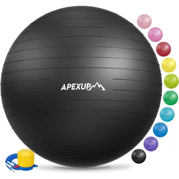 APEXUP Yoga Ball Exercise Ball Anti Slip Stability Ball Chair Heavy Duty Large Gym Ball for Fitness Balance Core Workout and Physical TherapyBlack
