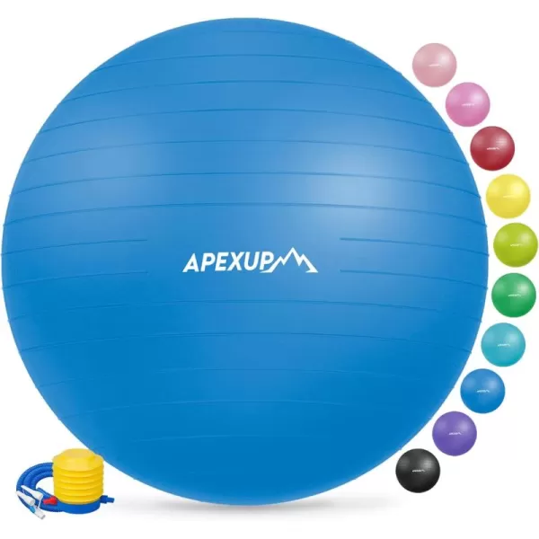 APEXUP Yoga Ball Exercise Ball Anti Slip Stability Ball Chair Heavy Duty Large Gym Ball for Fitness Balance Core Workout and Physical TherapyBlue