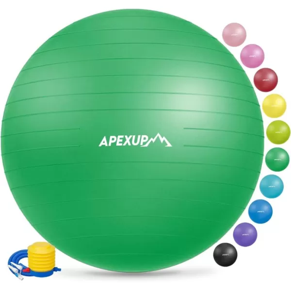 APEXUP Yoga Ball Exercise Ball Anti Slip Stability Ball Chair Heavy Duty Large Gym Ball for Fitness Balance Core Workout and Physical TherapyDark Green