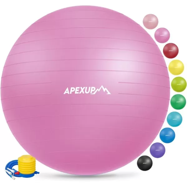 APEXUP Yoga Ball Exercise Ball Anti Slip Stability Ball Chair Heavy Duty Large Gym Ball for Fitness Balance Core Workout and Physical TherapyFuschia