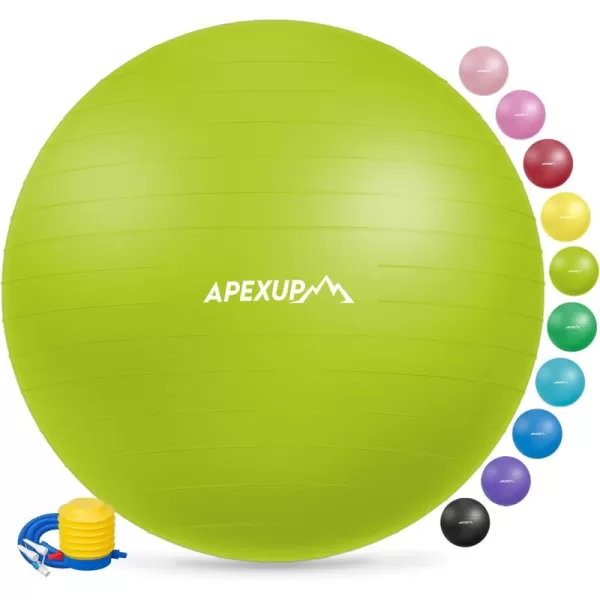 APEXUP Yoga Ball Exercise Ball Anti Slip Stability Ball Chair Heavy Duty Large Gym Ball for Fitness Balance Core Workout and Physical TherapyGreen