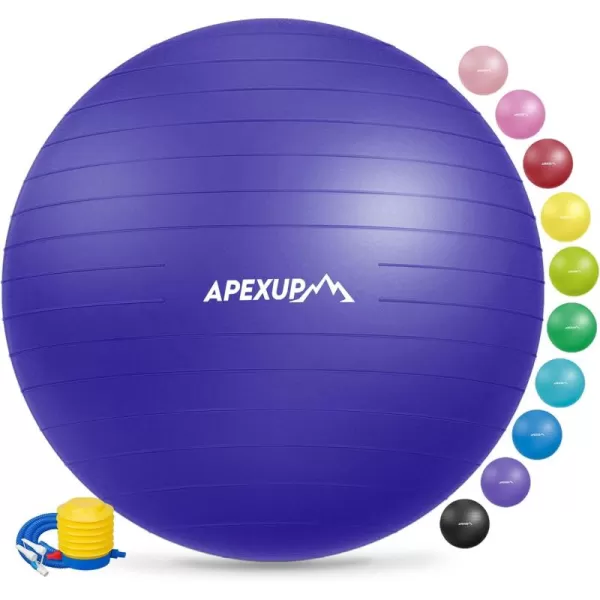 APEXUP Yoga Ball Exercise Ball Anti Slip Stability Ball Chair Heavy Duty Large Gym Ball for Fitness Balance Core Workout and Physical TherapyIndigo