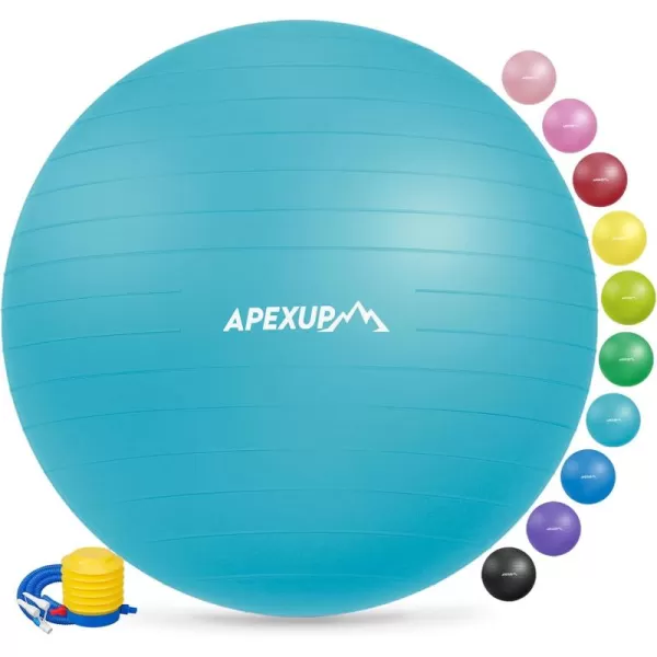 APEXUP Yoga Ball Exercise Ball Anti Slip Stability Ball Chair Heavy Duty Large Gym Ball for Fitness Balance Core Workout and Physical TherapyLight Blue