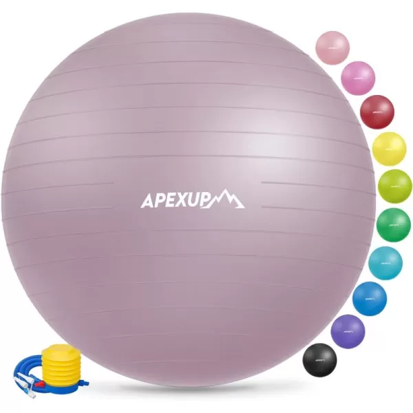 APEXUP Yoga Ball Exercise Ball Anti Slip Stability Ball Chair Heavy Duty Large Gym Ball for Fitness Balance Core Workout and Physical TherapyMauve