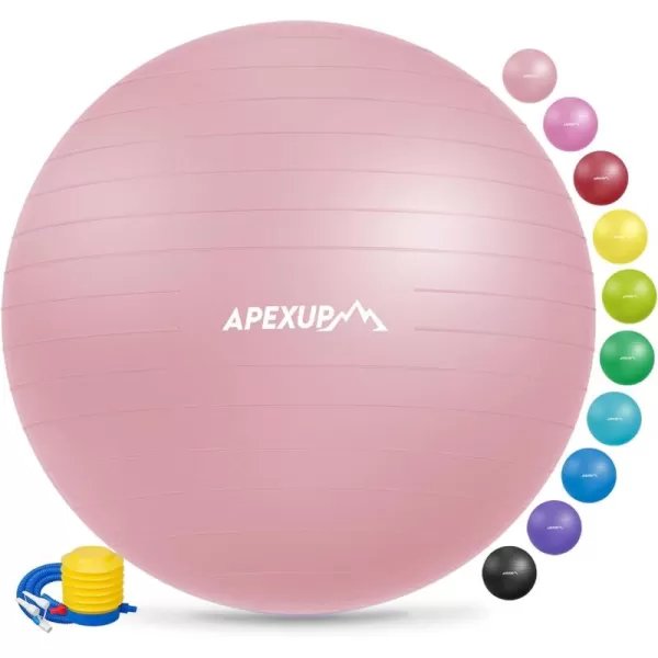 APEXUP Yoga Ball Exercise Ball Anti Slip Stability Ball Chair Heavy Duty Large Gym Ball for Fitness Balance Core Workout and Physical TherapyPink
