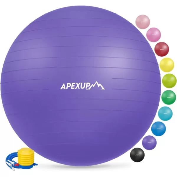 APEXUP Yoga Ball Exercise Ball Anti Slip Stability Ball Chair Heavy Duty Large Gym Ball for Fitness Balance Core Workout and Physical TherapyPurple