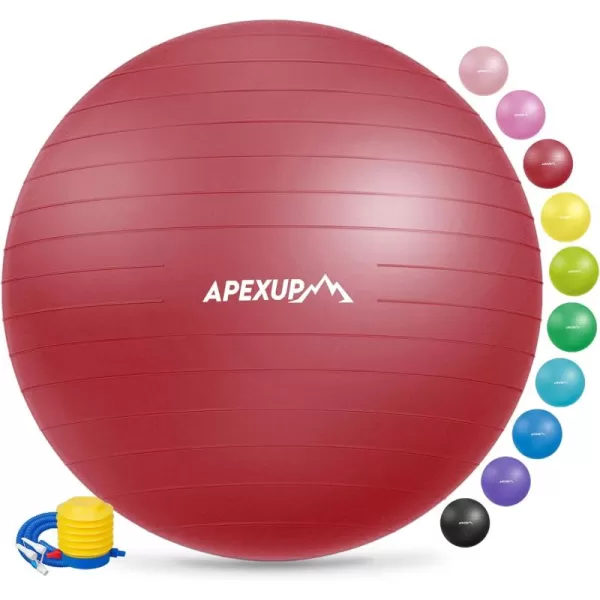 APEXUP Yoga Ball Exercise Ball Anti Slip Stability Ball Chair Heavy Duty Large Gym Ball for Fitness Balance Core Workout and Physical TherapyRed