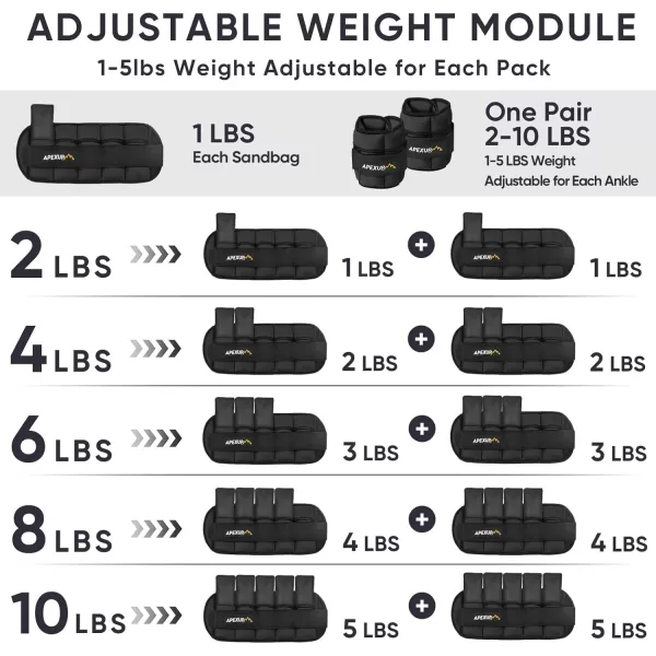 APEXUP 10lbsPair Adjustable Ankle Weights for Women and Men Modularized Leg Weight Straps for Yoga Walking Running Aerobics GymBlack