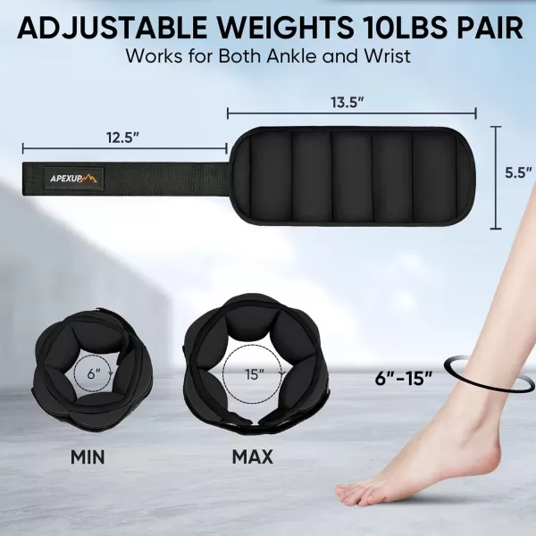 APEXUP 10lbsPair Adjustable Ankle Weights for Women and Men Modularized Leg Weight Straps for Yoga Walking Running Aerobics GymBlack